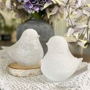 Set of 2 White Frosted Glass Birds